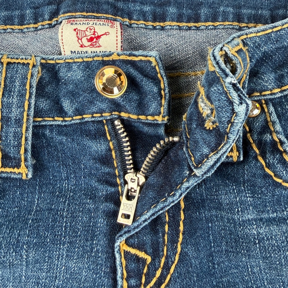 VTG True Religion‎ Disco Joey Big T Flare Jeans Y2K Low Rise Studded USA Made 28 - Picture 5 of 10